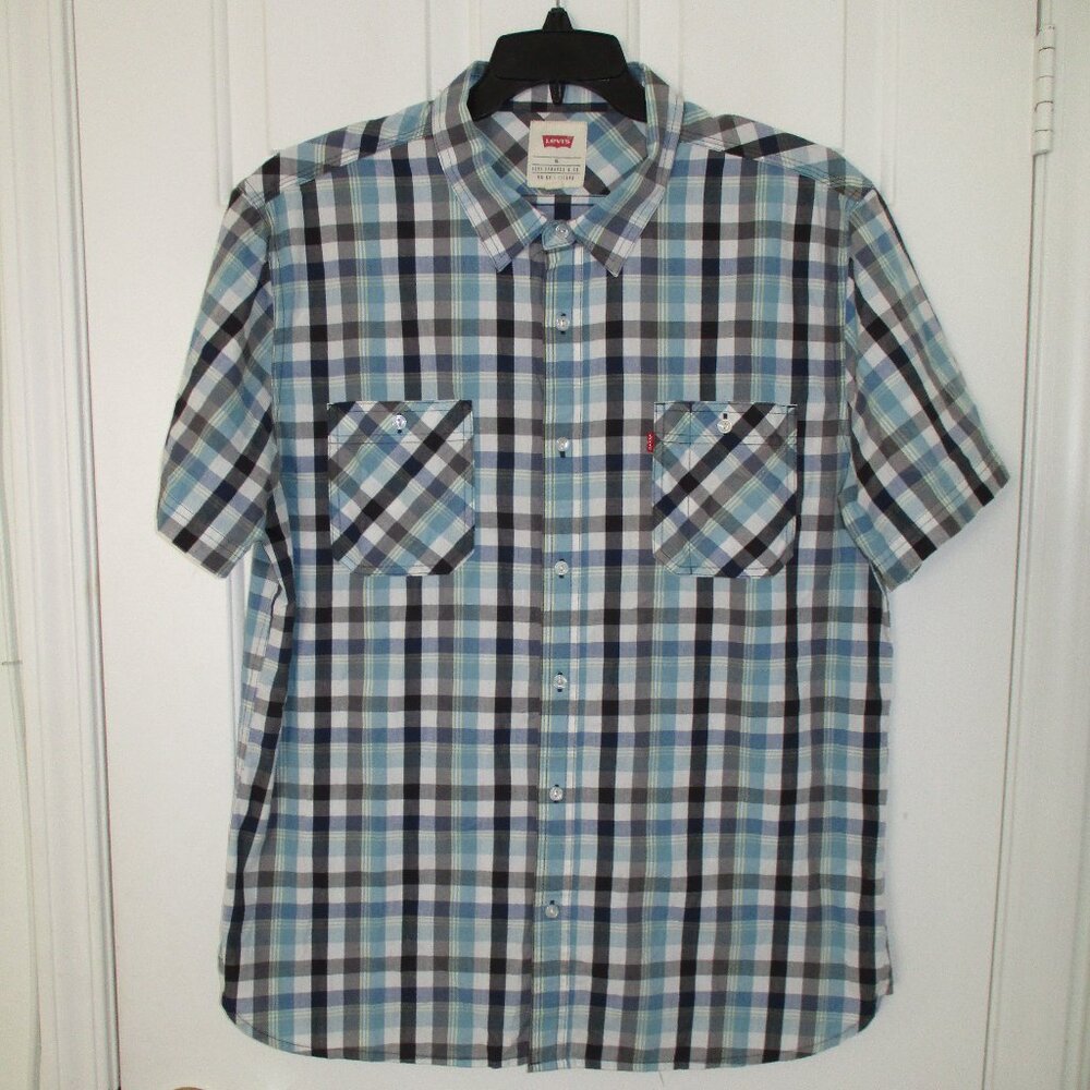Levi's Mens S/S Blue Plaid Cotton/Poly Casual Shirt - Size Large*